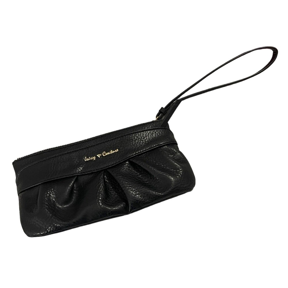 Juicy Couture Black Pebbled Leather Wristlet Small Clutch Purse